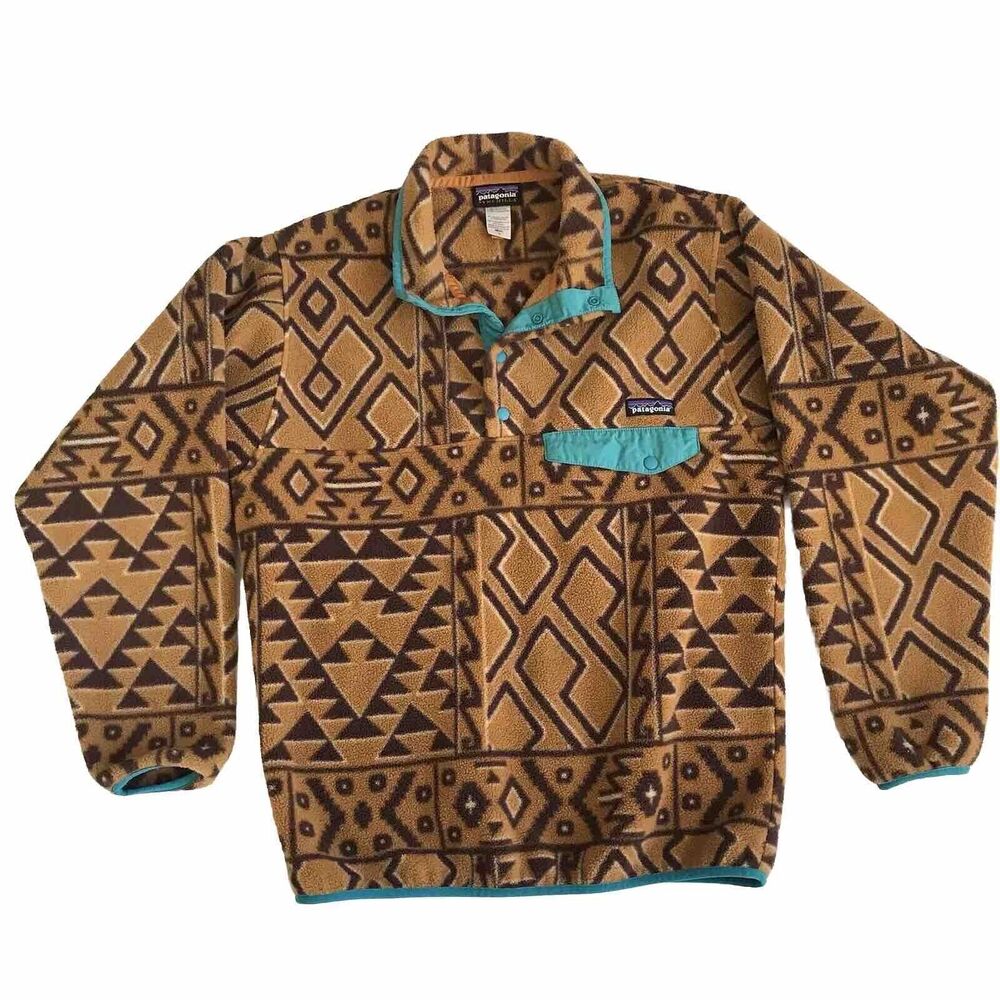 Patagonia Synchilla Montana Siete Brown Bear Snap-T Fleece Pullover Mens S Vtg